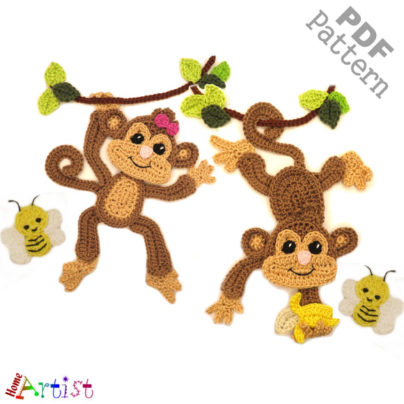 Monkey crochet Applique Pattern -INSTANT DOWNLOAD