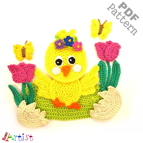 Chick Easter Bunny crochet Applique Pattern -INSTANT DOWNLOAD