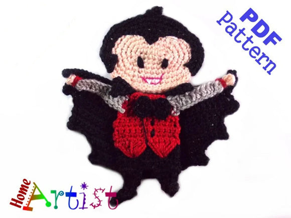 Crochet Pattern - Instant PDF Download - Dracula Halloween crochet Applique Pattern applique