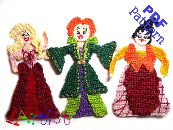 Crochet Pattern - Instant PDF Download - Sisters Witch - Crochet Pattern - Halloween Witches - Crochet Witches - Halloween - Witch applique