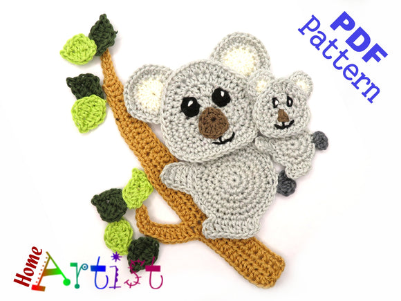 Crochet Pattern Koala Mom and Baby - Instant PDF Download - Koala Crochet Applique Pattern applique