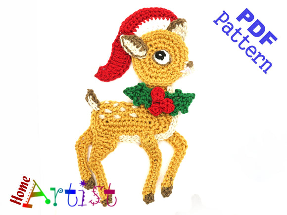 Crochet Pattern - Instant PDF Download - Reindeer Baby with Santas Hat OR 2 cute Birds Crochet Applique Pattern applique