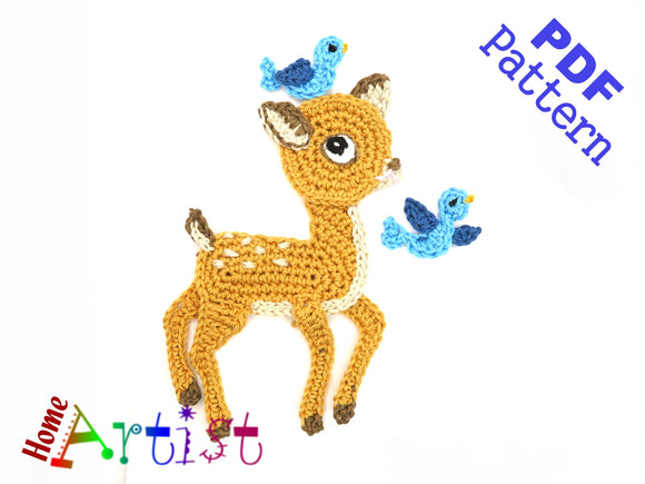 Crochet Pattern - Instant PDF Download - Reindeer Baby with Santas Hat OR 2 cute Birds Crochet Applique Pattern applique