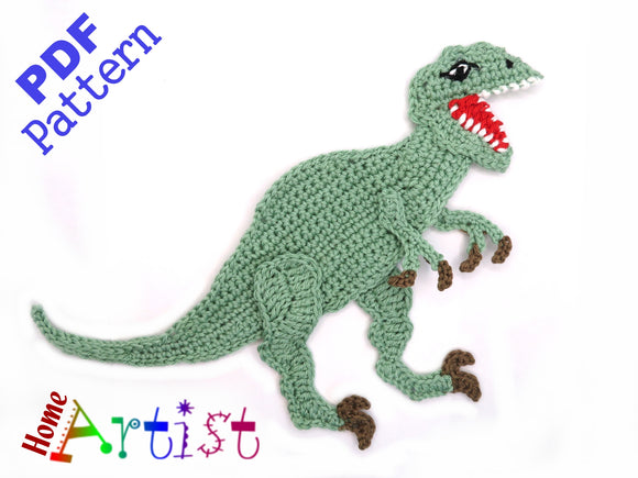 Crochet Pattern - Instant PDF Download - Tyrannosaurus rex Dino crochet pattern applique