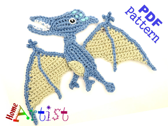 Crochet Pattern - Instant PDF Download - Pterodactyl Dino Dinosaur crochet pattern applique