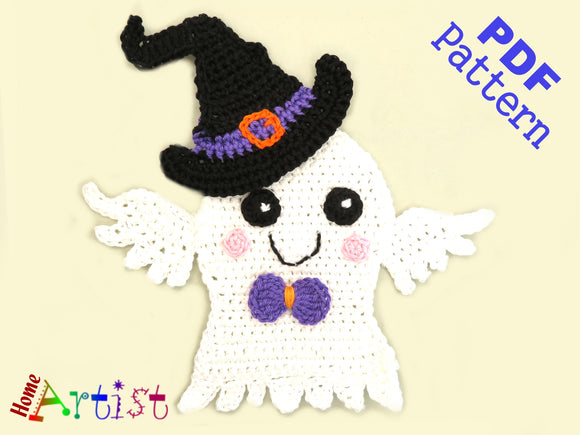 Applikation Crochet Pattern - Instant PDF Download - Ghost + Hat Halloween crochet Applique Pattern applique