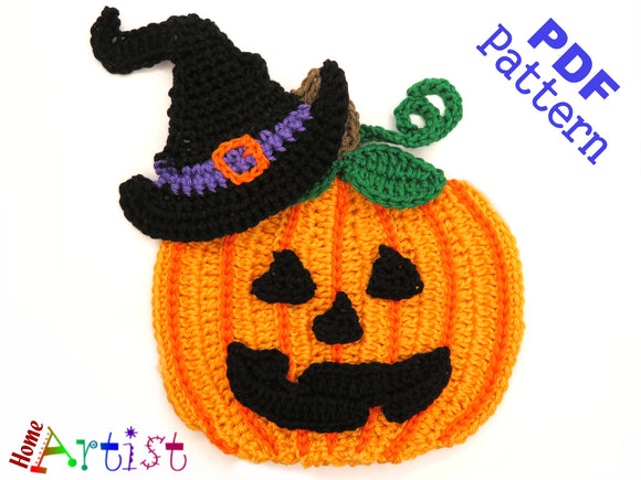 Crochet Pattern - Instant PDF Download - Pumpkin + Hat Halloween crochet Applique Pattern applique