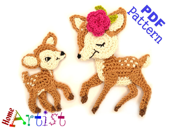 Crochet Pattern - Instant PDF Download - Deer Baby Fawn Mom and Baby Crochet Applique Pattern applique