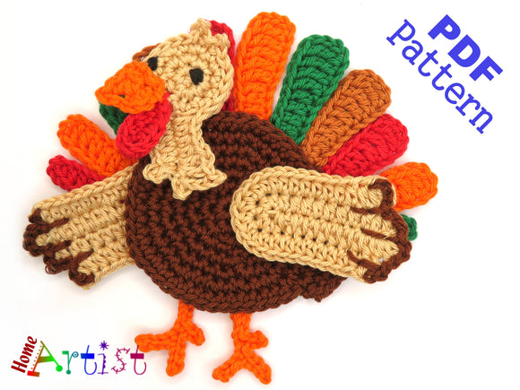 Crochet Pattern - Instant PDF Download - Turkey Thanksgiving crochet Applique Pattern applique