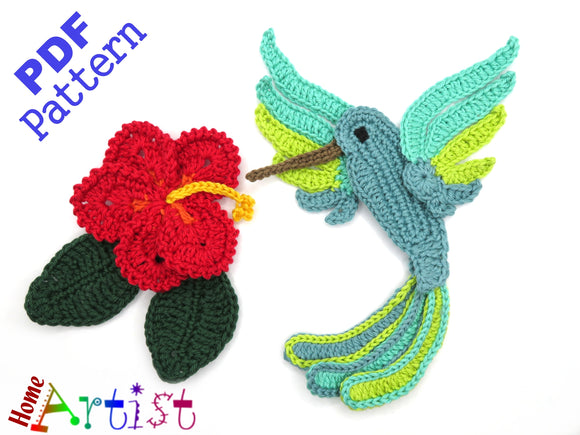 Hummingbird crochet Applique Pattern -INSTANT DOWNLOAD