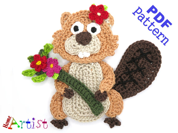 Beaver Crochet Applique Pattern -INSTANT DOWNLOAD
