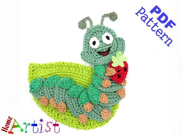 Caterpillar + Leaf Crochet Applique Pattern -INSTANT DOWNLOAD