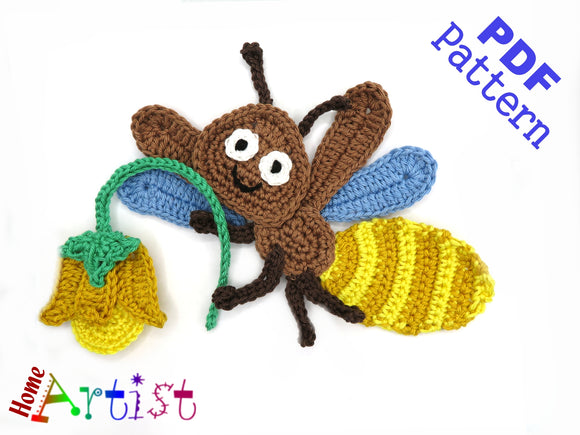 Firefly + Flower Crochet Applique Pattern -INSTANT DOWNLOAD