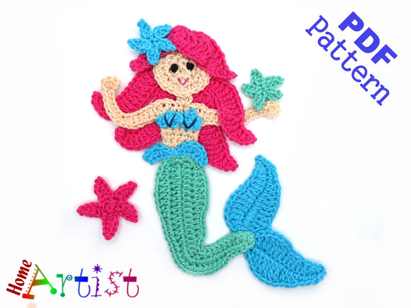 Mermaid crochet Applique Pattern -INSTANT DOWNLOAD