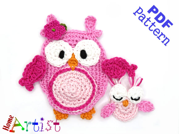 Crochet Pattern Owl Mum and Baby - Instant PDF Download - Crochet applique pattern