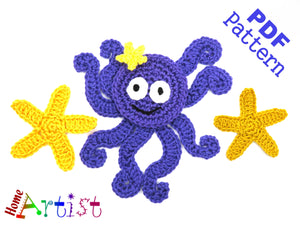 Octopus + Sea Star crochet Applique Pattern -INSTANT DOWNLOAD
