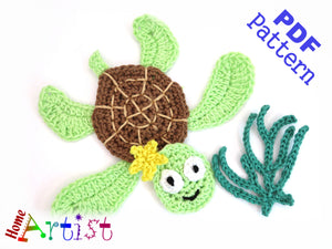 Seaturtle + Plants crochet Applique Pattern -INSTANT DOWNLOAD