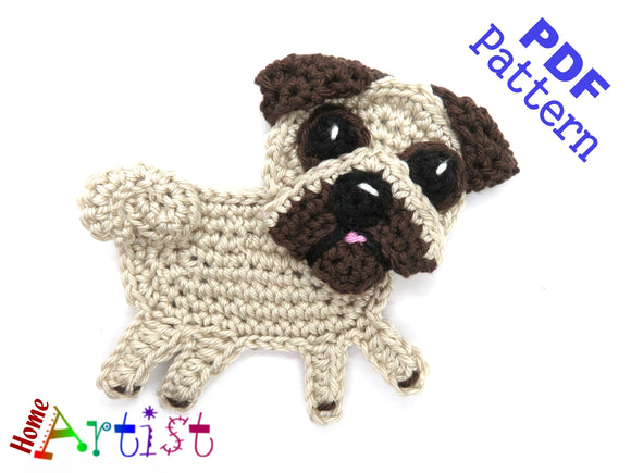 Pug crochet Applique Pattern -INSTANT DOWNLOAD