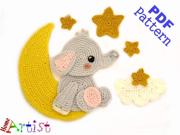 Elephant Moom crochet Applique Pattern -INSTANT DOWNLOAD
