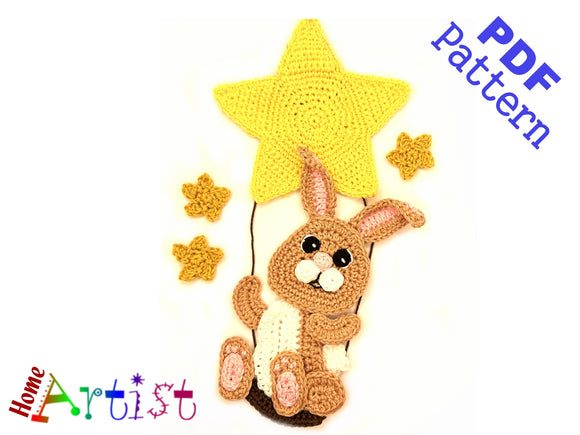 Rabbit Star Bunny crochet Applique Pattern -INSTANT DOWNLOAD
