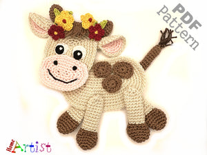 Cow with 3D effect  Crochet Applique Pattern -INSTANT DOWNLOAD