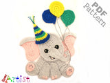 Elephant Birthaday Balloons crochet Applique Pattern -INSTANT DOWNLOAD