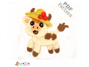 Cow with hut  Crochet Applique Pattern -INSTANT DOWNLOAD