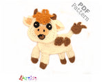 Cow with hut  Crochet Applique Pattern -INSTANT DOWNLOAD