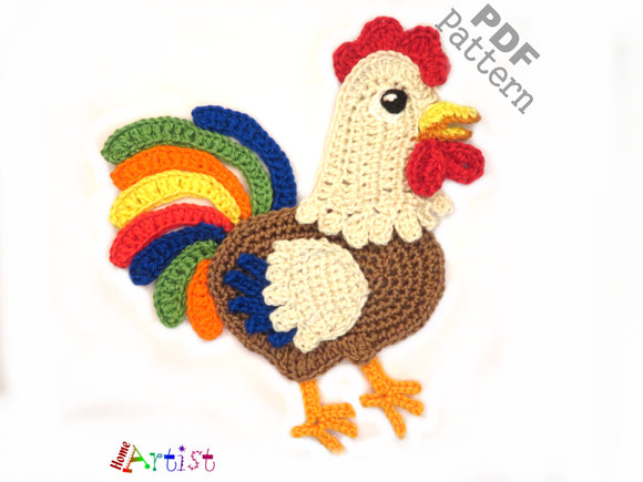 Crochet Pattern - Instant PDF Download -Rooster crochet pattern applique (Copy) (Copy)