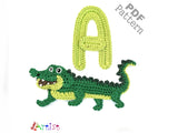 Crochet Animal Alphabet A Alligator Letter Applique Pattern Lettering English version Instant PDF Download