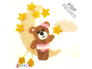 Moon Bear crochet Applique Pattern -INSTANT DOWNLOAD