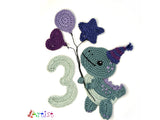 Crochet Number 3 Dinosaur Applique Pattern English version Instant PDF Download
