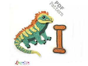 Crochet Animal Alphabet I Iguana Letter Applique Pattern Lettering English version Instant PDF Download