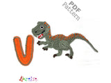 Crochet Animal Alphabet V Velociraptor Letter Applique Pattern Lettering English version Instant PDF Download