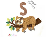 Crochet Animal Alphabet S Sloth Letter Applique Pattern Lettering English version Instant PDF Download