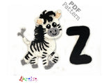 Crochet Animal Alphabet Z Zebra Letter Applique Pattern Lettering English version Instant PDF Download