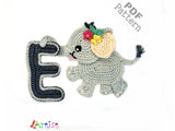 Crochet Animal Alphabet E Elephant Letter Applique Pattern Lettering English version Instant PDF Download