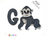 Crochet Animal Alphabet G Gorilla Letter Applique Pattern Lettering English version Instant PDF Download