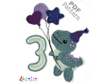 Crochet Number 3 Dinosaur Applique Pattern English version Instant PDF Download