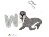 Crochet Animal Alphabet W Walrus Letter Applique Pattern Lettering English version Instant PDF Download