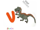 Crochet Animal Alphabet V Velociraptor Letter Applique Pattern Lettering English version Instant PDF Download