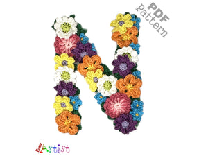 Crochet Alphabeth Uppercase Floral N Flower Letter Applique Pattern Lettering English version Instant PDF Download (Copy)