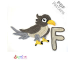 Crochet Animal Alphabet F Falcon Letter Applique Pattern Lettering English version Instant PDF Download