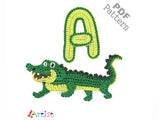 Crochet Animal Alphabet A Alligator Letter Applique Pattern Lettering English version Instant PDF Download