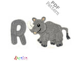 Crochet Animal Alphabet R Rhino Letter Applique Pattern Lettering English version Instant PDF Download