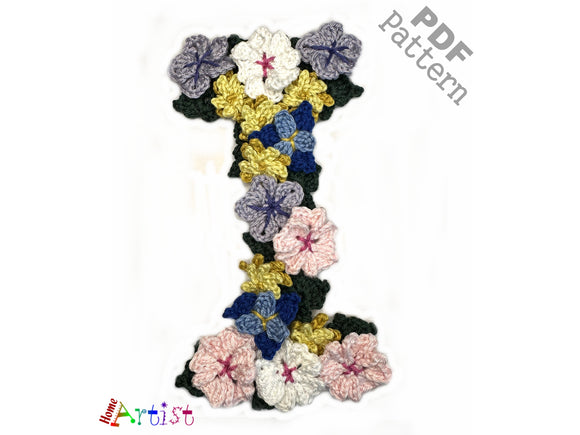 Crochet Alphabeth Uppercase Floral I Flower Letter Applique Pattern Lettering English version Instant PDF Download (Copy) (Copy)