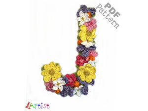 Crochet Alphabeth Uppercase J Flower Letter Applique Pattern Lettering English version Instant PDF Download (Copy) (Copy)