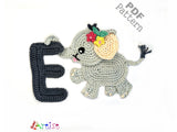 Crochet Animal Alphabet E Elephant Letter Applique Pattern Lettering English version Instant PDF Download