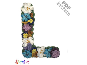 Crochet Alphabeth Uppercase Floral L Flower Letter Applique Pattern Lettering English version Instant PDF Download