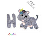 Crochet Animal Alphabet H Hippo Letter Applique Pattern Lettering English version Instant PDF Download